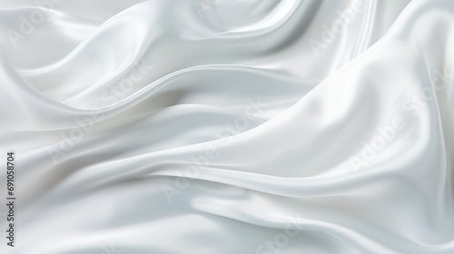 Closeup of rippled white satin fabric cloth texture background. High quality photo