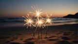 Sparklers at the beach for New Year background from Generative AI