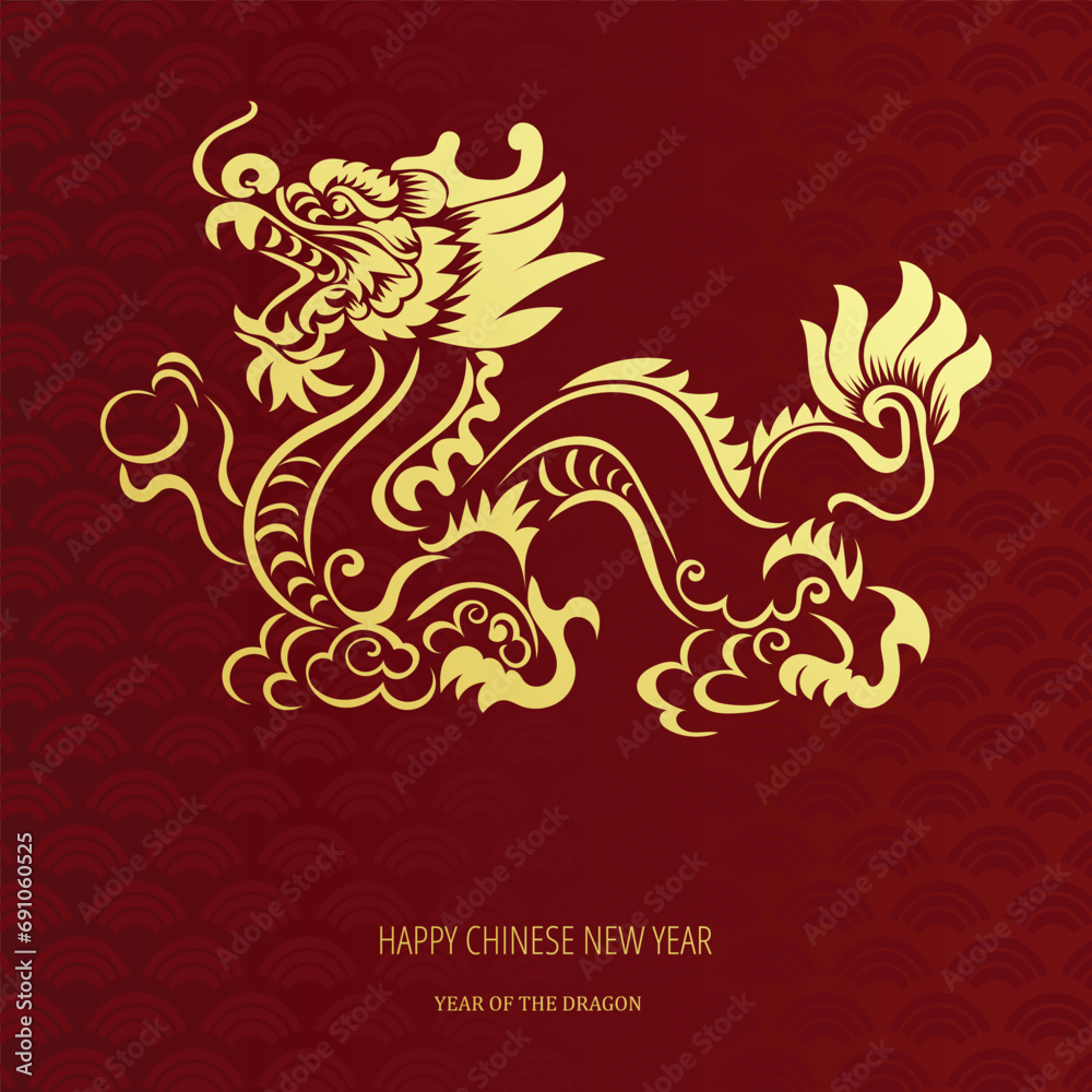 Chinese New Year 2024, the year of the Dragon, red and gold line art characters, simple hand-drawn Asian elements with craft (Chinese translation: Happy Chinese New Year 2024, year of the Dragon) Chinese New Year 2024, the year of the Dragon, red and gold line art characters, simple hand-drawn Asian elements with craft (Chinese translation: Happy Chinese New Year 2024, year of the Dragon)