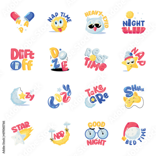 Trendy Pack of Typographic Flat Stickers 

