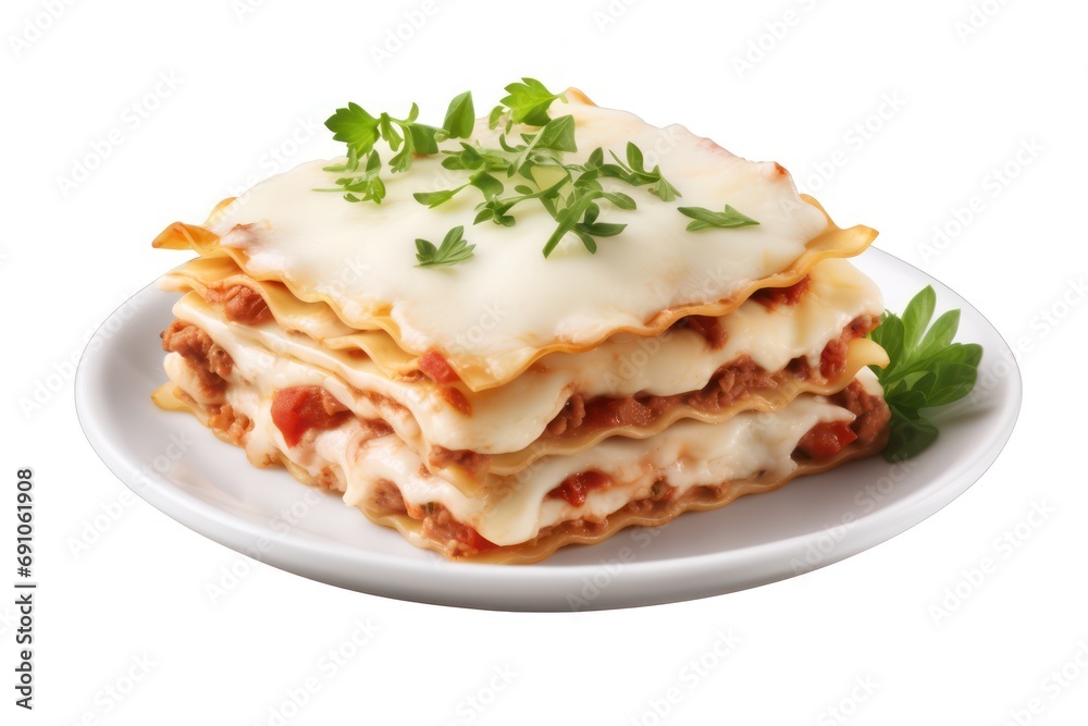 Lasagna on a plate isolated