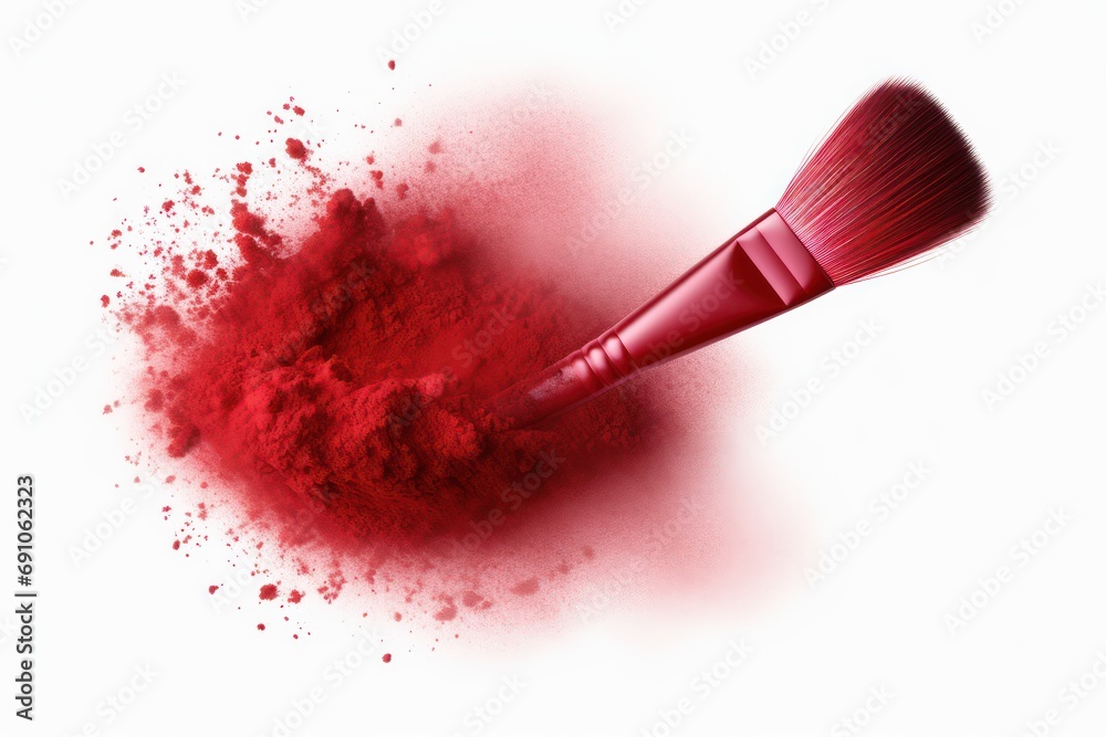 Makeup brush with red powder isolated