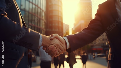 Businessmen making handshake with partner, greeting, dealing, merger and acquisition, business joint venture concept, for business, finance and investment background, teamwork 