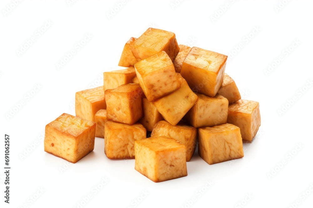Marinated tofu cubes isolated