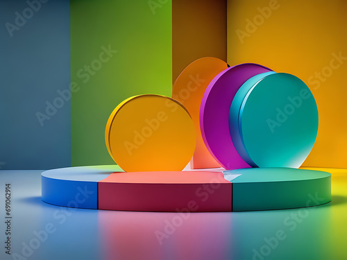 seven color light round podium and seven color background for mockup, Wallpapers, cool wallpapers, cute wallpaper, cool background photo