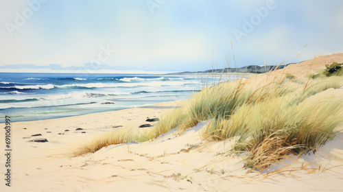 Sand beach sea landscape coast sky shore grass ocean nature background