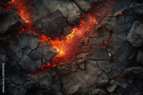 cracked ground with magma shining through. 