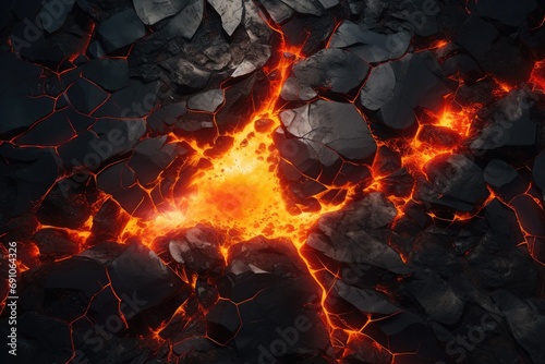 cracked ground with magma shining through. 