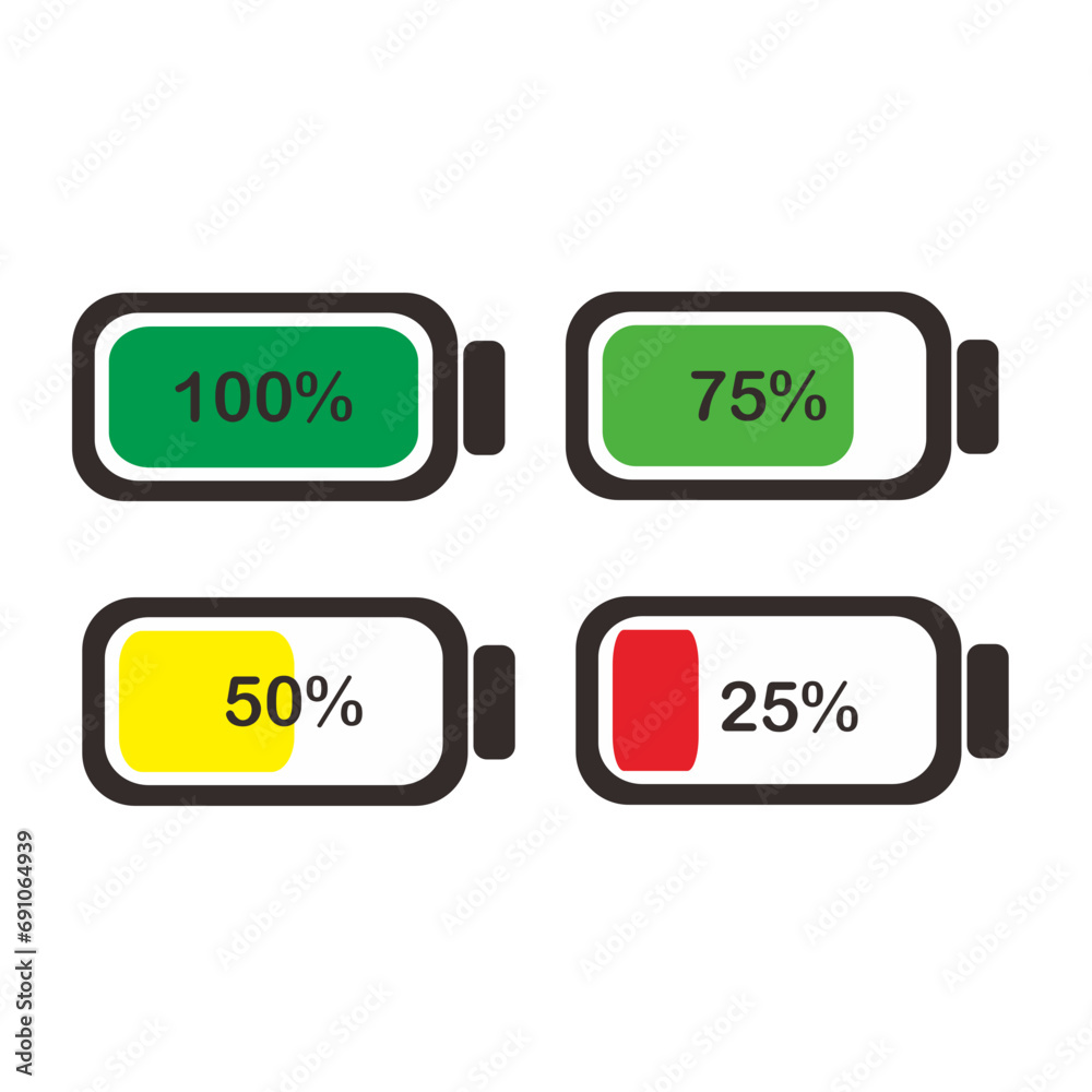 Icon image of battery indicator with remaining battery information according to color Icon image of battery indicator with remaining battery information according to color