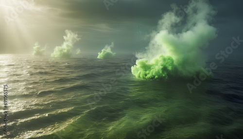 ocean pollution: global warming, CO2 issue, acidified seas, generative AI photo