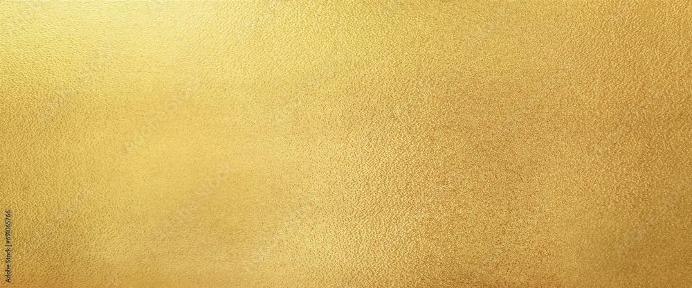 Gold wall texture background. Yellow shiny gold paint on concrete wall surface, vibrant golden luxury wallpaper, horizontal - obrazy, fototapety, plakaty 