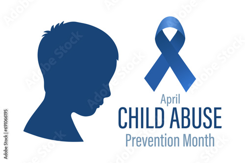 Child Abuse Prevention Month, April. Silhouette of a child in profile and a blue ribbon. Banner, poster photo
