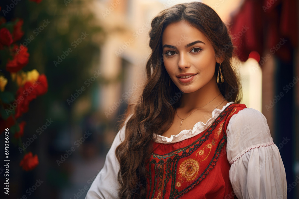 Cute young beautiful Spanish woman in national costume