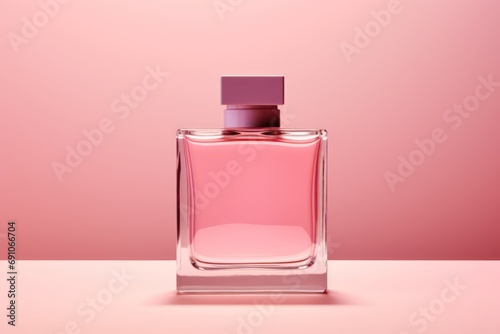 Pink blank perfume glass bottle mockup design. Cosmetic product image.  photo