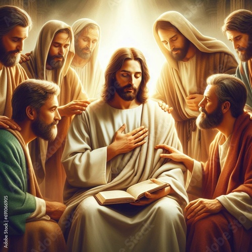 Jesus and Disciples, jesus healing, miracle, religion, christ, christianity, Generative AI