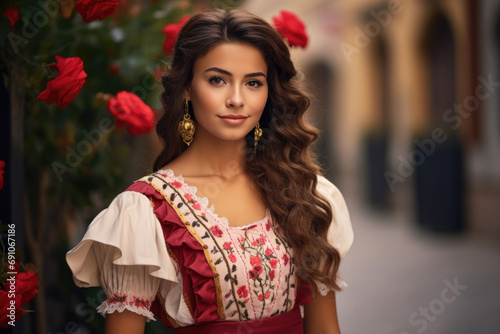 Cute young beautiful Spanish woman in national costume