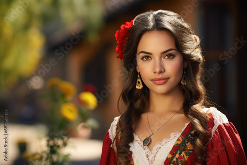 Cute young beautiful Spanish woman in national costume