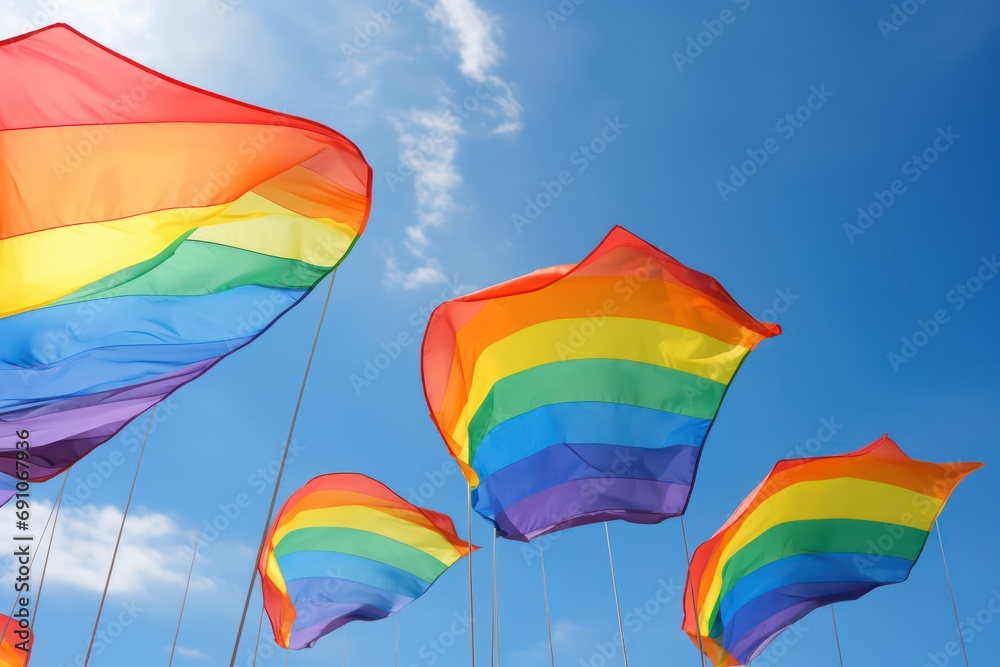 Rainbow-colored Windsocks: Colorful windsocks flying in the wind