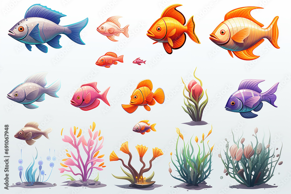 Obraz premium cartoon ocean inhabitants, fish icons