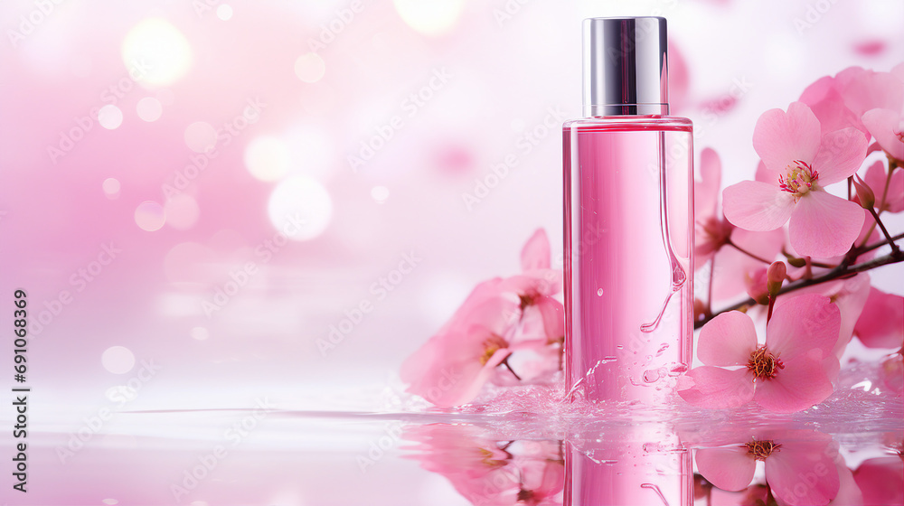 Elegance in a Pink Bottle: Transparent Collagen Serum for Radiant Skincare - Luxury Beauty Treatment for Health and Wellness, a Feminine Liquid Elixir of Freshness. Elegance in a Pink Bottle: Transparent Collagen Serum for Radiant Skincare - Luxury Beauty Treatment for Health and Wellness, a Feminine Liquid Elixir of Freshness.
