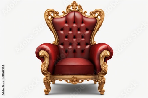 Red and gold luxury armchair isolated on transparent or white background