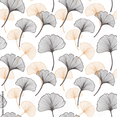Seamless pattern  hand drawn ginkgo biloba leaves on a white background. Background  print  elegant textile  vector