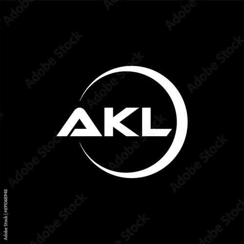 AKL letter logo design with black background in illustrator, cube logo, vector logo, modern alphabet font overlap style. calligraphy designs for logo, Poster, Invitation, etc. photo