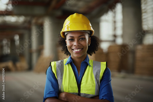 Smiling construction worker in safety vest © Marko