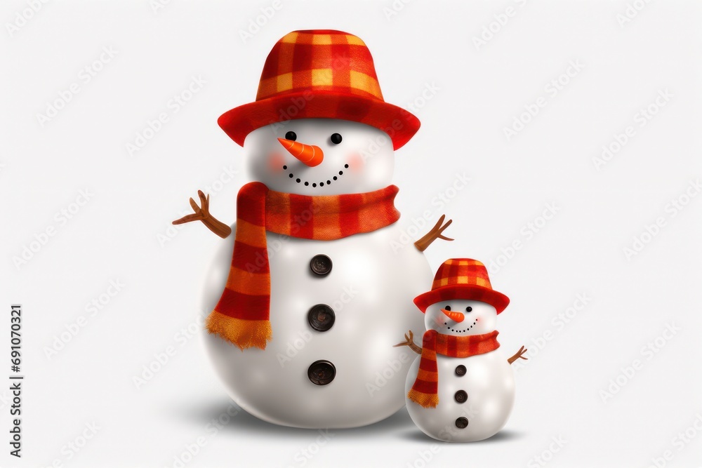 Set of two snowman Christmas decorations isolated on transparent or white background