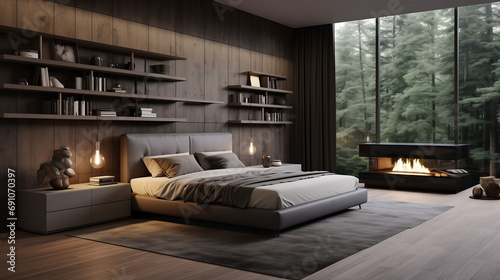 modern bedroom with sofa