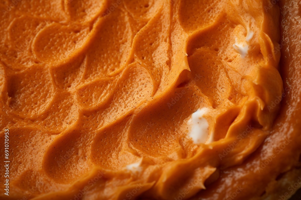 Pumpkin pie close-up macro background, view from above Pumpkin pie close-up macro background, view from above
