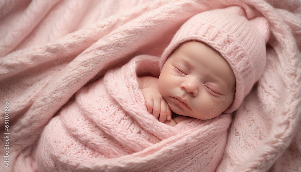 Baby wrapped in a pink sweater, generative AI
Baby wrapped in a pink sweater, generative AI