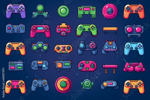 Cute Gamer Icons. Generative AI illustration