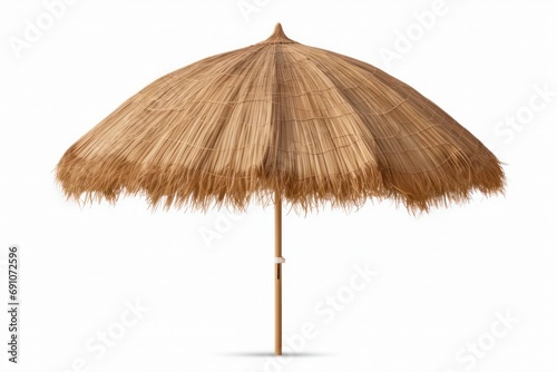 Straw beach umbrella isolated on transparent or white background photo