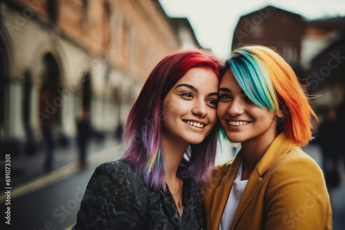 Young Women with Colorful Hair Enjoying Each Other's Company