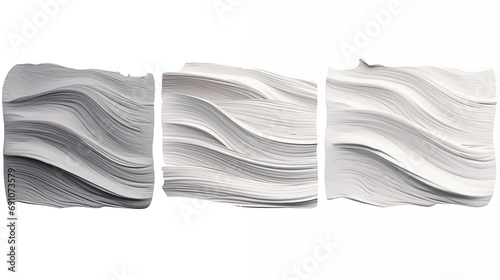 Three Dense Wavy Brushstrokes in Various Shades of Gray on a White Background, Crafting a Textured and Dynamic Visual Composition