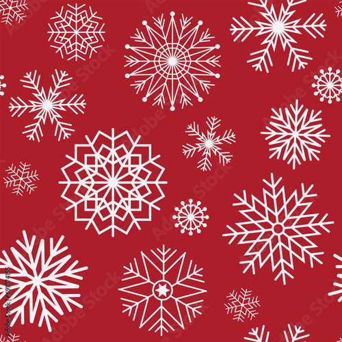 Vector seamless bicolor winter pattern with vintage snowflakes in retro style