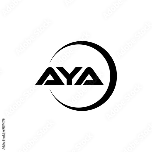 AYA letter logo design with white background in illustrator, cube logo, vector logo, modern alphabet font overlap style. calligraphy designs for logo, Poster, Invitation, etc. photo