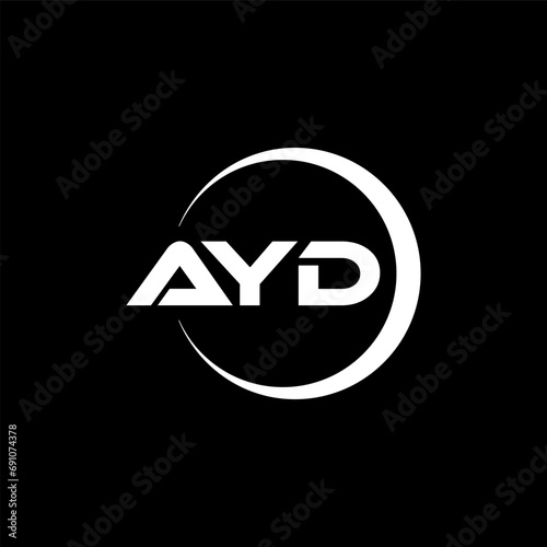 AYD letter logo design with black background in illustrator, cube logo, vector logo, modern alphabet font overlap style. calligraphy designs for logo, Poster, Invitation, etc. photo