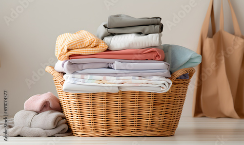 pile of clean clothes in the laundry basket 