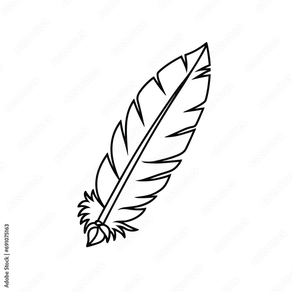 feather isolated on white background, feather pen drawing, quill vector, black and white, feather vector illustration, bird feather, vector illustration, feather pen vector