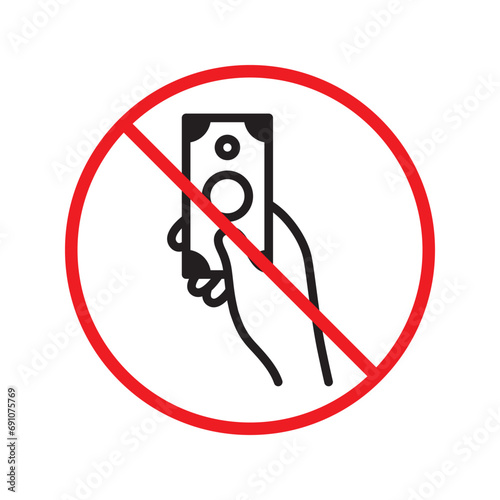 Prohibited bribe vector icon. No bribery icon. Forbidden cash icon. Warning, caution, attention, restriction, danger flat sign design. Money dollar symbol pictogram