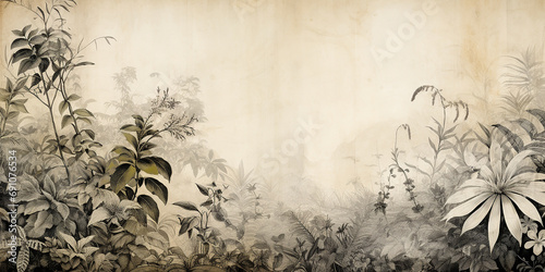 abstract old paper, vintage wallpaper with tropics. ink drawing with place for text. photo