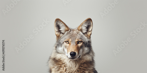 realistic image of a coyote, wolf on a gray background. portrait of a wild animal, predator