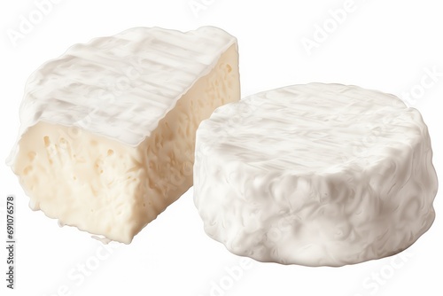 Two pieces of white mold soft cheese isolated on transparent or white background