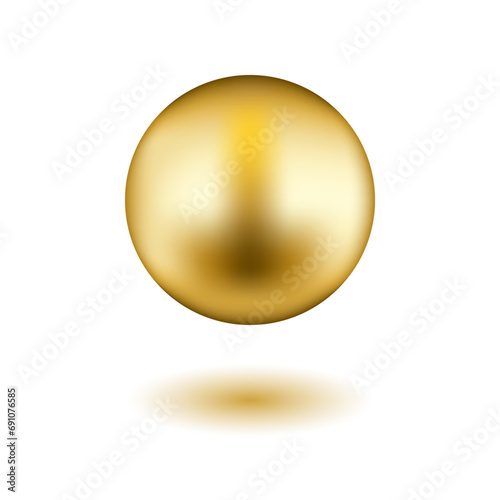 Matte metal brass sphere. Metallic ball, balloon or button mockup object. Isolated on white background with shadow. Realistic vector illustration.