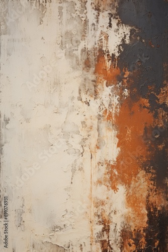 A close up of an old textured wall, white dirty surface, rusty and grungy damaged wall, textured and peeled color style, generated by AI.