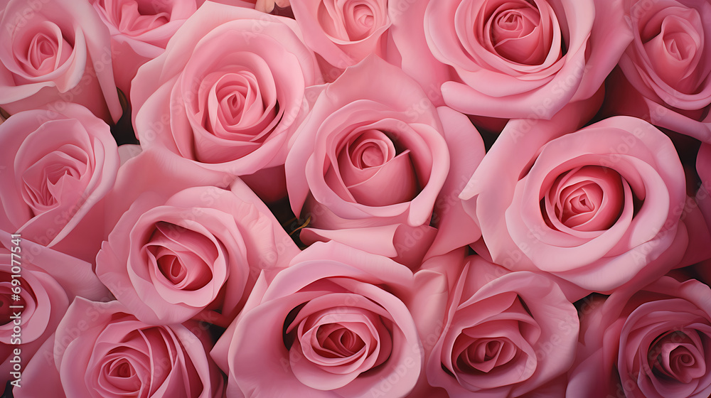Fototapeta premium The allure of tempting pink roses, bathed in soft morning light. Generative Ai