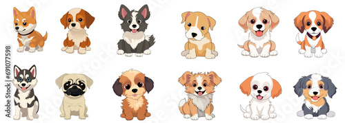 Fototapeta Naklejka Na Ścianę i Meble -  Cute Puppies Dog Breeds Cartoon Vector Clipart