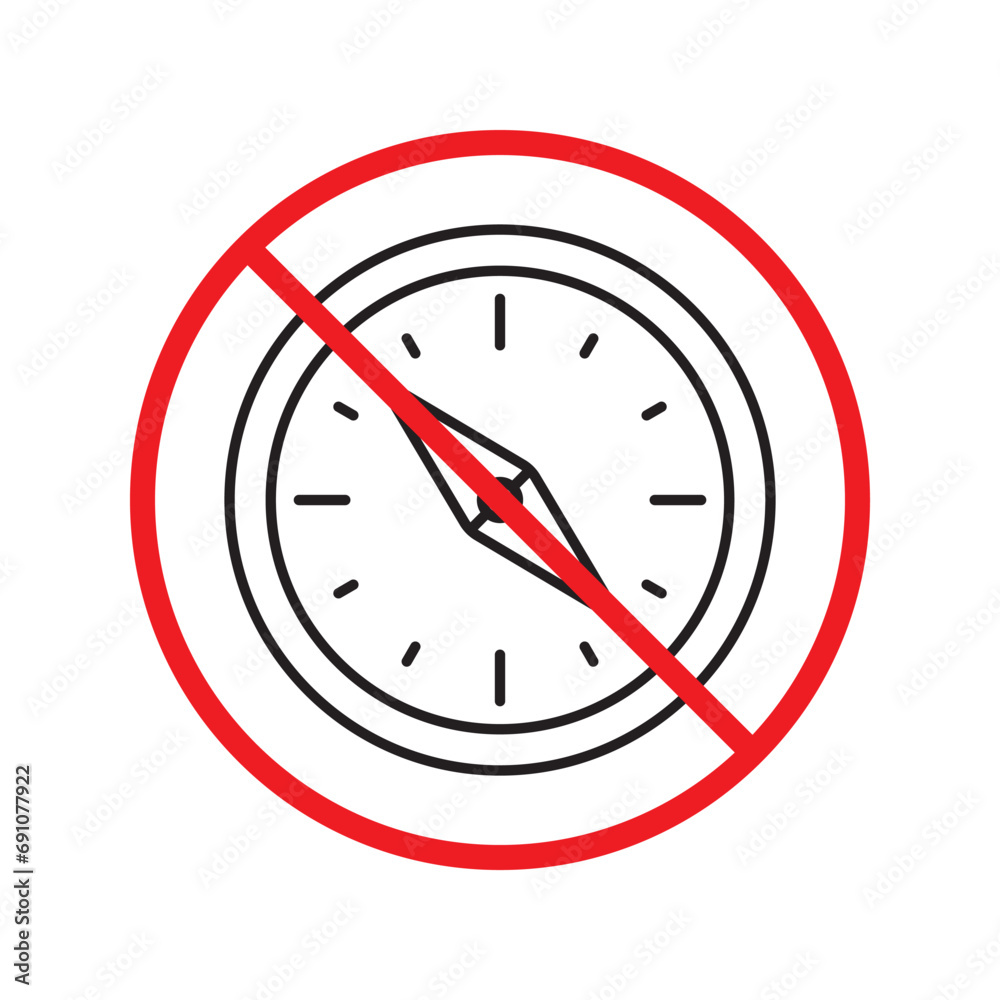 Prohibited compass vector icon. No compass flat sign design. Forbidden compass icon. Warning, caution, attention, restriction, danger symbol pictogram Prohibited compass vector icon. No compass flat sign design. Forbidden compass icon. Warning, caution, attention, restriction, danger symbol pictogram